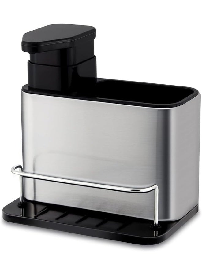 منظم حوض المطبخ لحمل الإسفنج وسائل غسيل الأطباق مع مضخة صابون – ستانلس ستيل مقاوم للصدأ - Image 1